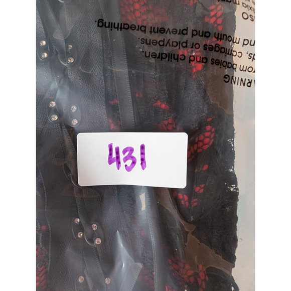 VTG Y2K Red Black Lace Rhinestone Sequin Lace Up Corset Mesh Goth Burlesque XL - Picture 8 of 8